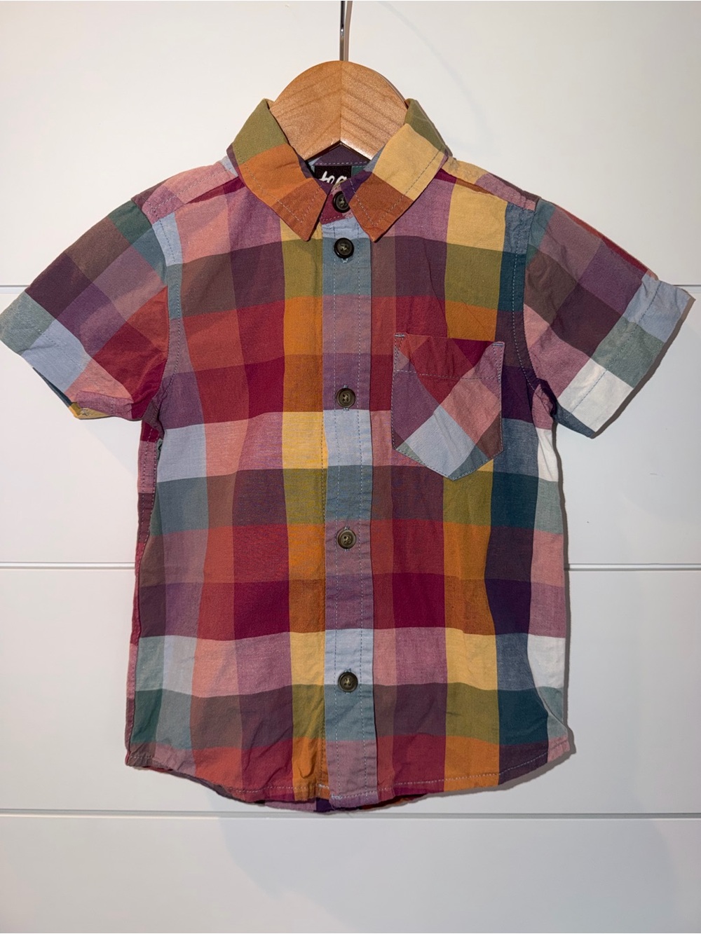Tea Collection Boys 3 3T Plaid Button Down Shirt Short Sleeve Madras Preppy EUC